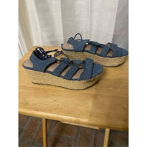 Steve Madden Braylin denim strappy lace up platform wedge shoes size 7